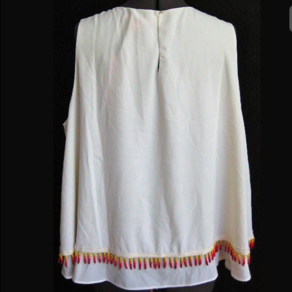 NEW CATHERINE MALANDRINO WHITE SWING TANK TOP RED ORANGE BEADS SOUTHWEST S NWT - Picture 5 of 6